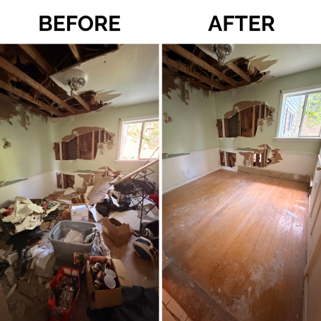 Before and after property cleanout showing a cleared room after junk removal services