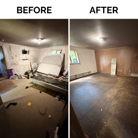 Before and after basement junk removal project with unwanted items removed