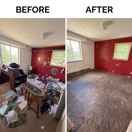 Before and after bedroom cleanout completed by Just Junk It Junk Removal