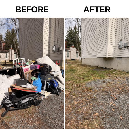 Before and after outdoor property cleanout with debris and unwanted items removed